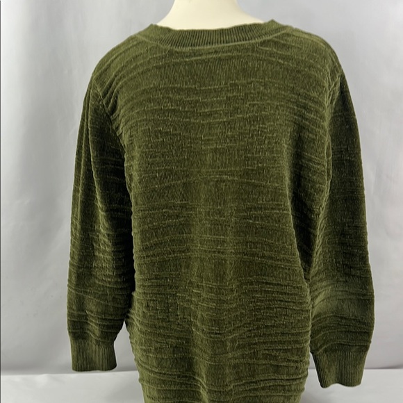 AnyBody Olive Green Chenille V-Neck 3D Textured Long Sleeve Sweater Size L - Picture 2 of 12